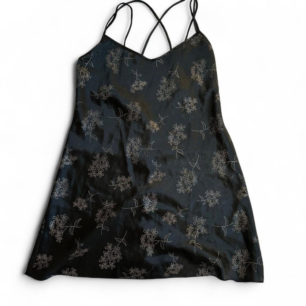 California Dynasty Vintage Black & Gold Floral Slip Dress - large